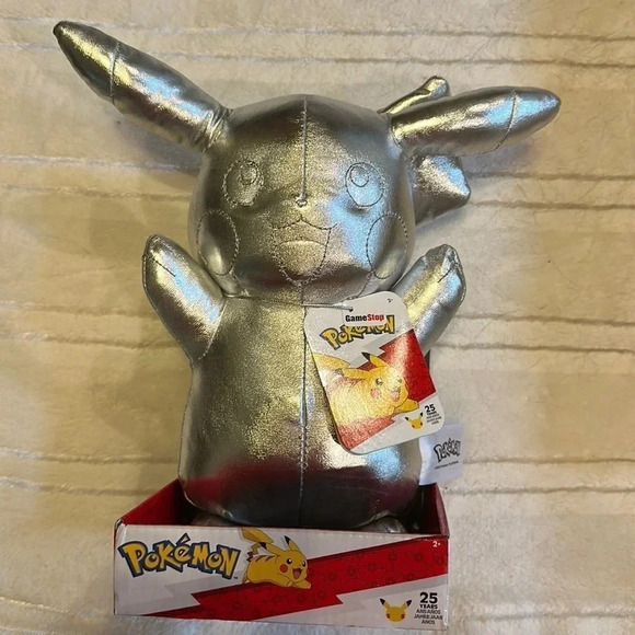 NWT Pokémon Pikachu Silver 25 year anniversary stuffed collectible in packaging - Picture 1 of 7